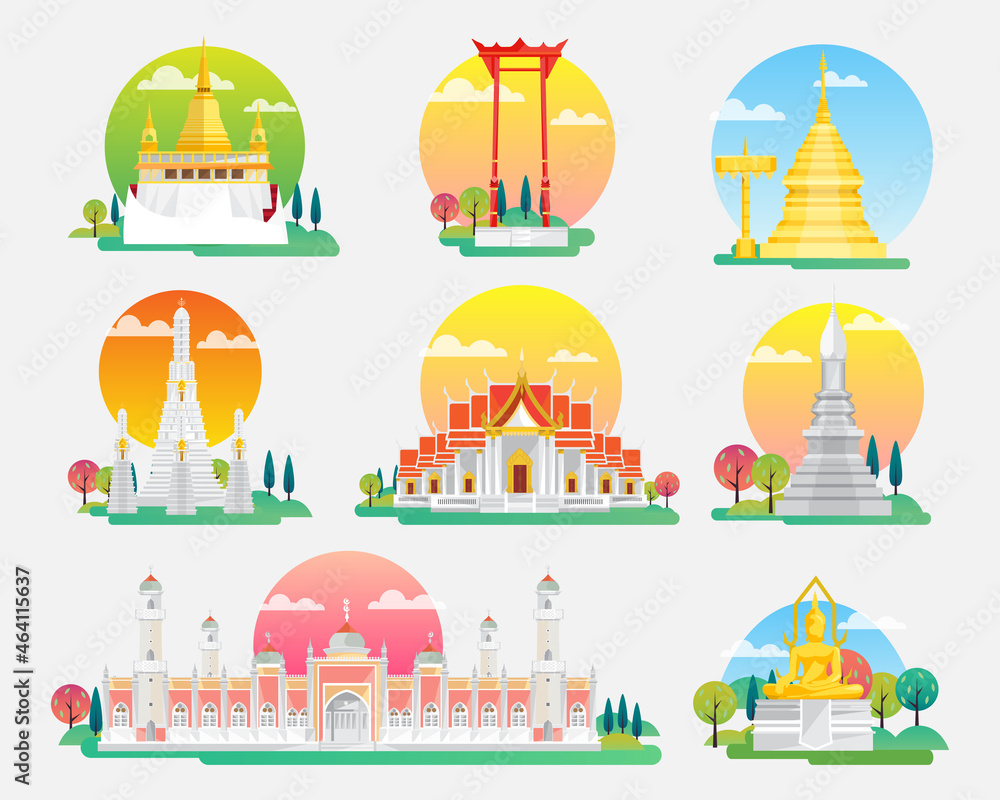 Thailand Landmarks and Icons Set, Architecture Building Icons , vector illustration Thailand Landmarks and Icons Set, Architecture Building Icons , vector illustration