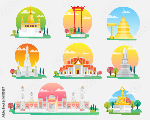 Thailand Landmarks and Icons Set, Architecture Building Icons , vector illustration