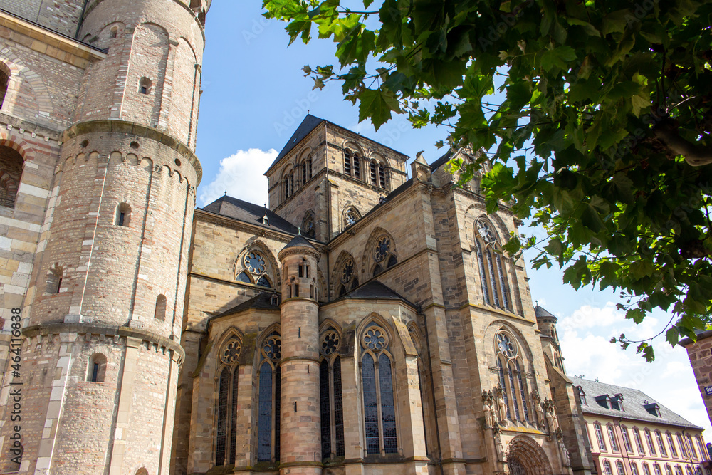 Exterior Gothic architectural texture view of the Liebfrauenkirche (Church Of Our Lady) in Trier, Germany