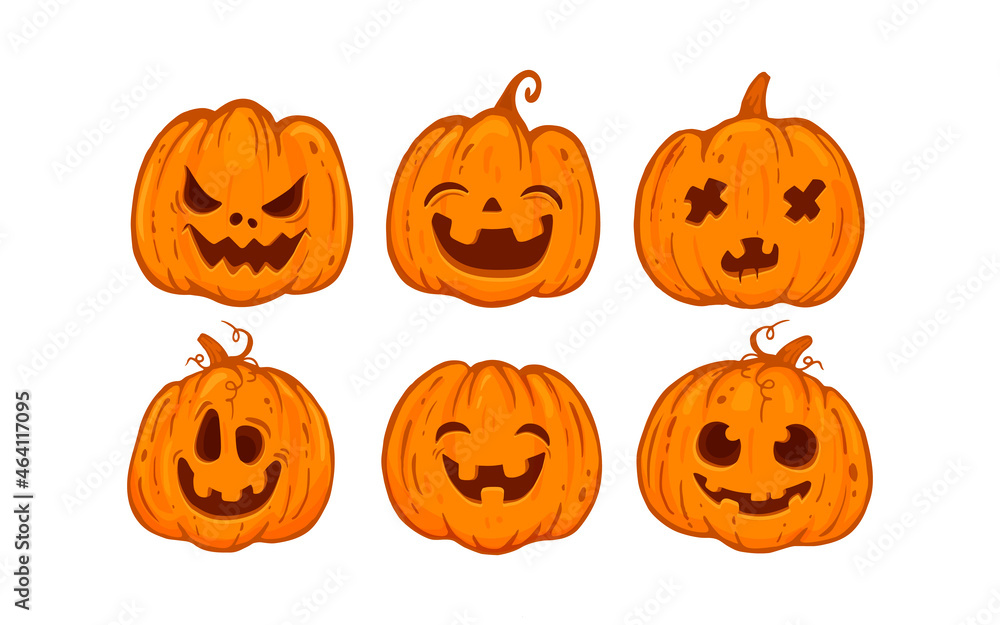 set of halloween pumpkins isolated on white, cartoon, jack o lantern halloween set of halloween pumpkins isolated on white, cartoon, jack o lantern halloween