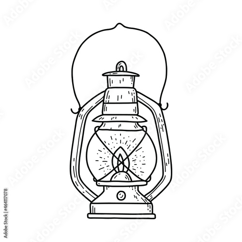 Vector illustration with vintage kerosene lamp. Cozy rustic kerosene lantern.