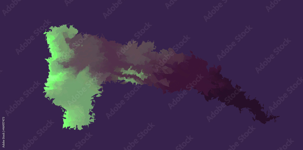 Obraz premium Abstract realistic illustration of green shiny neon Smoke isolated on dark purple background. Smog in city. Problem of air quality. Pollution. Environmental conservation. Climate change concept. Vapor