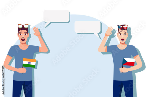 Men with Indian and Czech flags. Background for text. Communication between native speakers of India and Czech. Vector illustration.