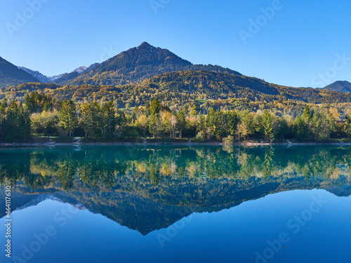 Mountains are reflected in a lake