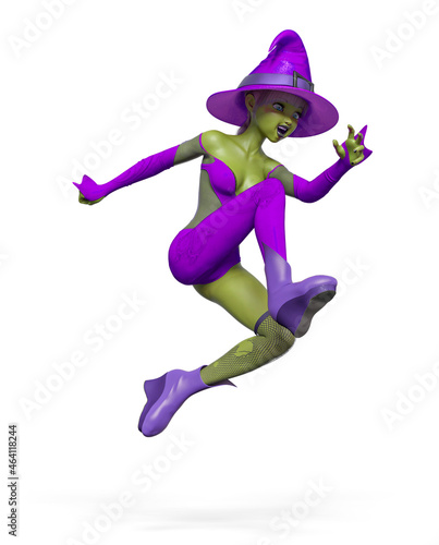 witch girl is jumping in action
