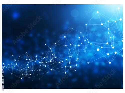 Network concept and internet communication, connection technology. Futuristic polygonal shapes technology on blue background.	
