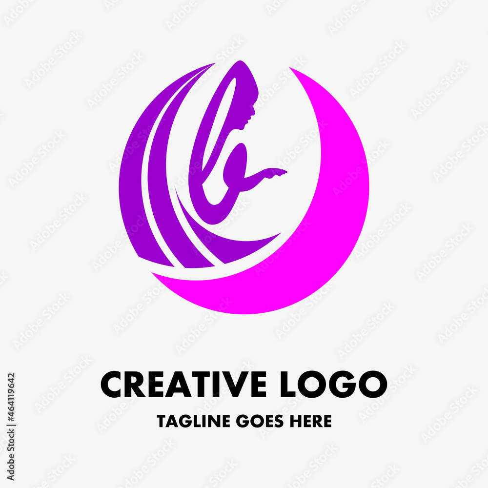 letter b logo, pink woman icon and purple crescent moon in a circle. creative and simple vector logo. abstract logo design. company or business logo template letter b logo, pink woman icon and purple crescent moon in a circle. creative and simple vector logo. abstract logo design. company or business logo template