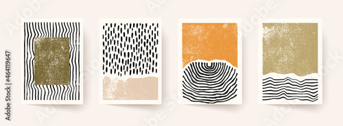 Set of abstract hand drawn compositions. Minimal geometric posters. Boho wall decor.