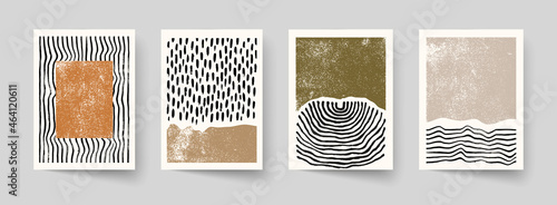 Set of abstract hand drawn compositions. Minimal geometric posters. Boho wall decor.