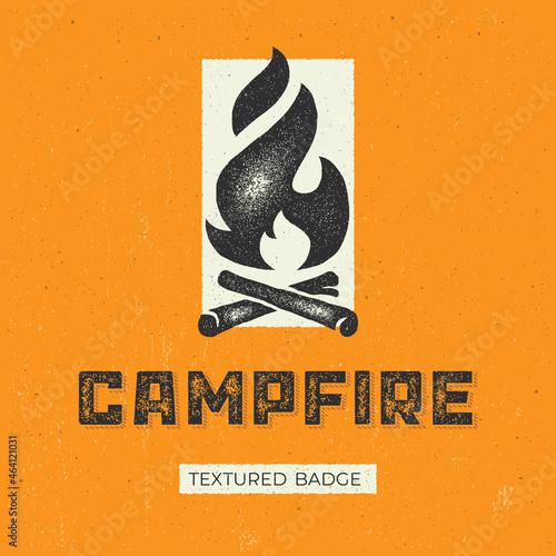 Retro campfire distressed badge. Template for greeting cards, posters, prints and other design.