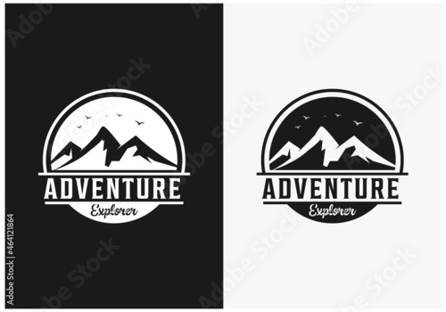 flat badge mountain adventure logo inspiration