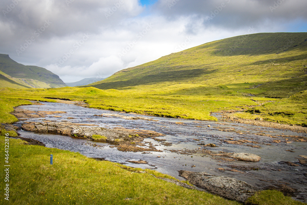 stream in mountains, faroe islands, streymoy, north atlantic, europe