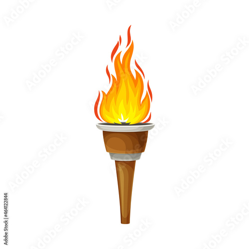 Torch with Brightly Burning Fire on Top as Ignited Light Source Vector Illustration