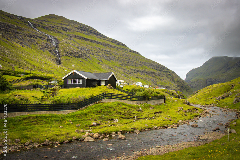house in the mountains, faroe islands, streymoy, north atlantic, europe