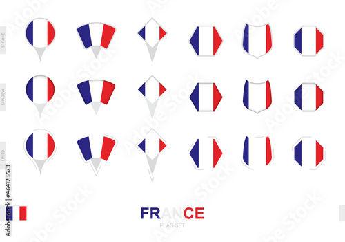 Collection of the France flag in different shapes and with three different effects.