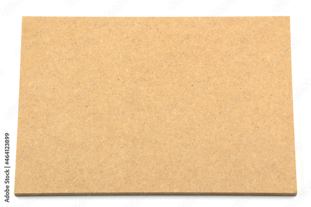 Raw MDF board, rectangular in shape, brown in color.