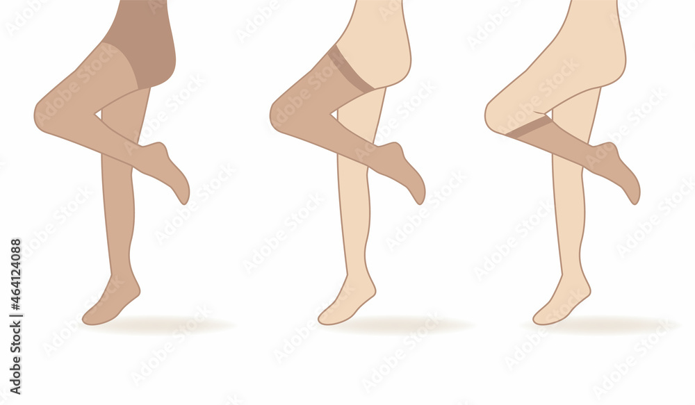 Medical compression hosiery for slender female feet. Nylon tights, stockings and socks