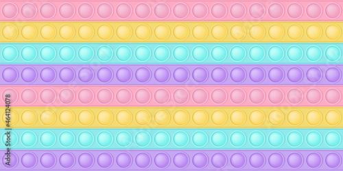 Pop it background a fashionable silicon toy for fidgets. Addictive anti-stress toy in pastel colors. Bubble sensory developing popit for kids fingers. Vector illustration in rectangle format suitable photo