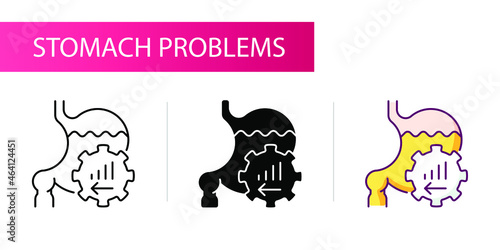 Symptoms of stomach problems (Gastroparesis). Line icon concept