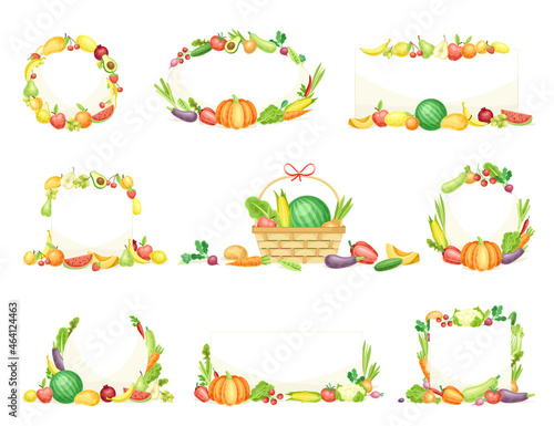 Bright Vegetable Frame with Ripe and Fresh Agricultural Cultivar Vector Set