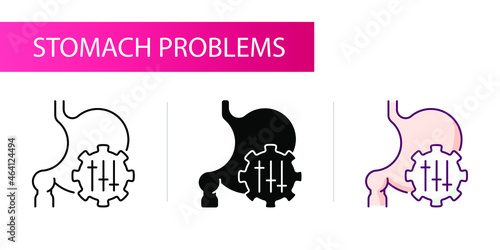 Symptoms of stomach problems (settings for the normal functioning of the stomach). Line icon concept