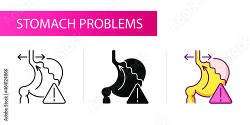 Symptoms of stomach problems (heartburn). Line icon concept