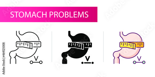 Symptoms of stomach problems (measurement of stomach volume). Line icon concept