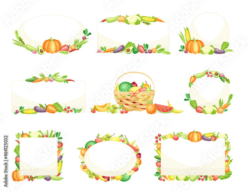 Bright Vegetable Frame with Ripe and Fresh Agricultural Cultivar Vector Set