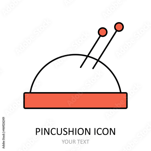 Vector illustration with pincushion icon. Linear drawing.