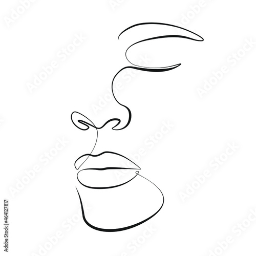 Face of an African American man close-up one line drawing on white isolated background. Vector illustration