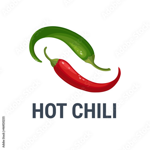 Vector illustration of realistic hot chili peppers, chilly pepper logo isolated on white. Flat vector illustration for logotype, banner, sticker, label