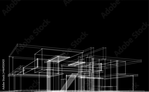 house architectural sketch on black background digital drawing