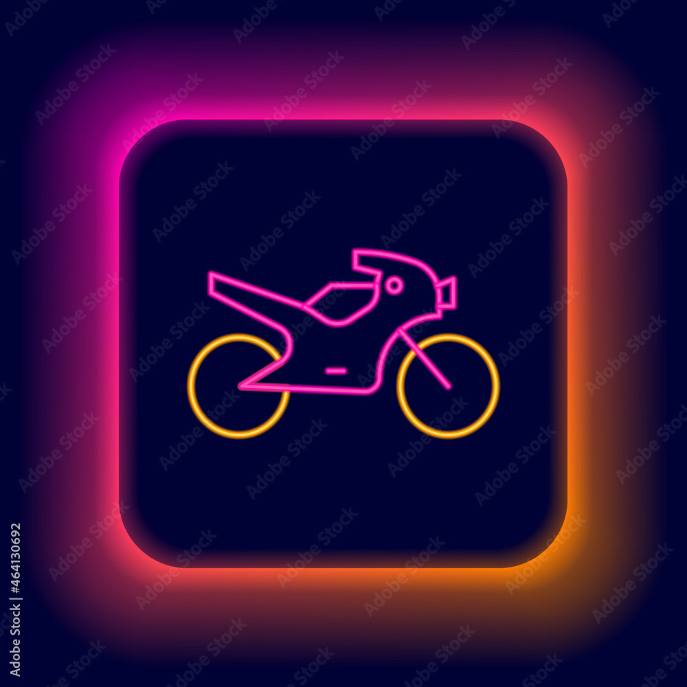 Glowing neon line Motorcycle icon isolated on black background. Colorful outline concept. Vector Glowing neon line Motorcycle icon isolated on black background. Colorful outline concept. Vector