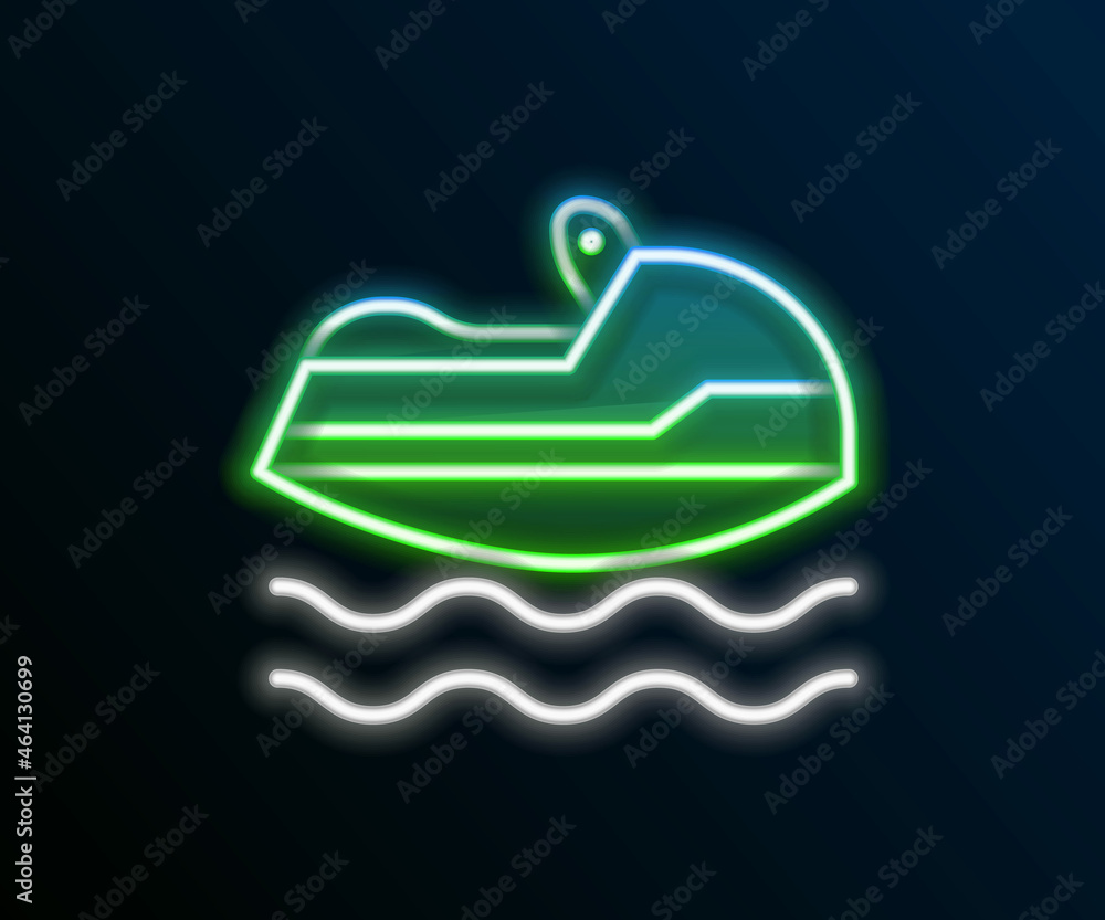 Glowing neon line Jet ski icon isolated on black background. Water scooter. Extreme sport. Colorful outline concept. Vector Glowing neon line Jet ski icon isolated on black background. Water scooter. Extreme sport. Colorful outline concept. Vector