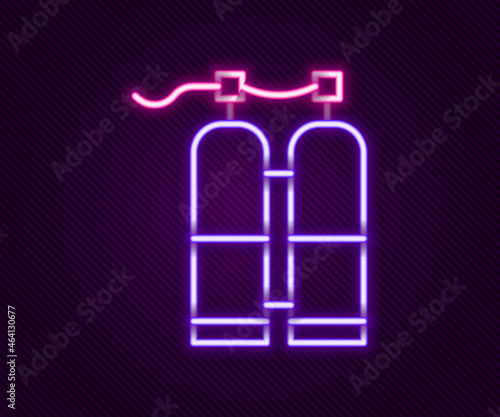 Glowing neon line Aqualung icon isolated on black background. Oxygen tank for diver. Diving equipment. Extreme sport. Sport equipment. Colorful outline concept. Vector