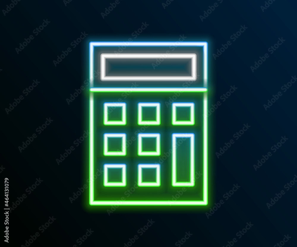 Glowing neon line Calculator icon isolated on black background. Accounting symbol. Business calculations mathematics education and finance. Colorful outline concept. Vector Glowing neon line Calculator icon isolated on black background. Accounting symbol. Business calculations mathematics education and finance. Colorful outline concept. Vector