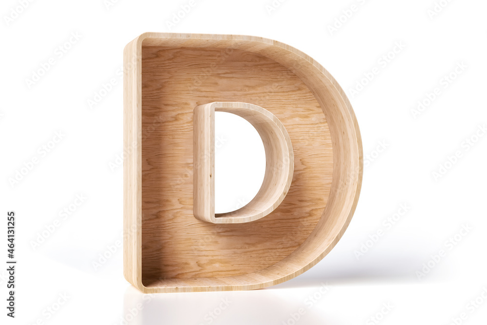 Wood letter D hollow shape style, nice to decorate a modern interior or a product stand. High detailed 3D rendering. Wood letter D hollow shape style, nice to decorate a modern interior or a product stand. High detailed 3D rendering.