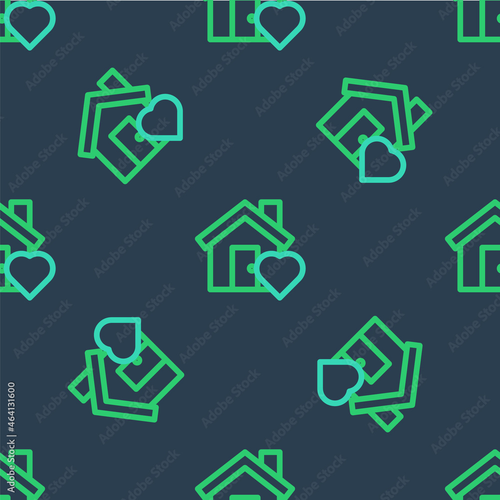 Line House with heart shape icon isolated seamless pattern on blue background. Love home symbol. Family, real estate and realty. Vector Line House with heart shape icon isolated seamless pattern on blue background. Love home symbol. Family, real estate and realty. Vector