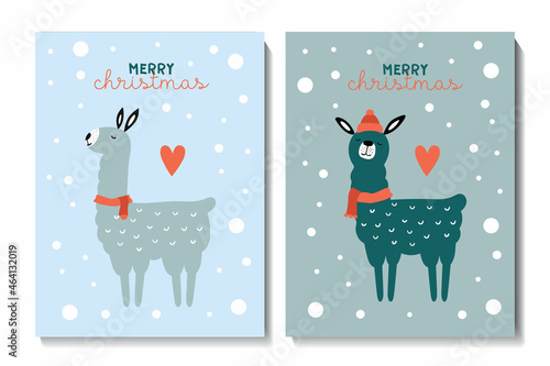 Christmas cards with cute llamas