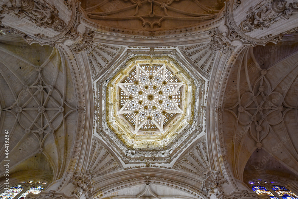 Burgos, Spain - 16 Oct 2021: Ceiling, Cathedral of Saint Mary of Burgos (UNESCO World Heritage Site), Burgos