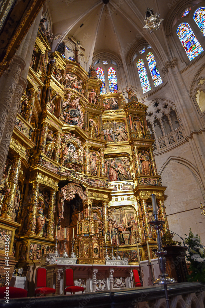 Burgos, Spain - 16 Oct, 2021: Main altar of the Cathedral of Santa Maria, Burgos, Castile and Leon