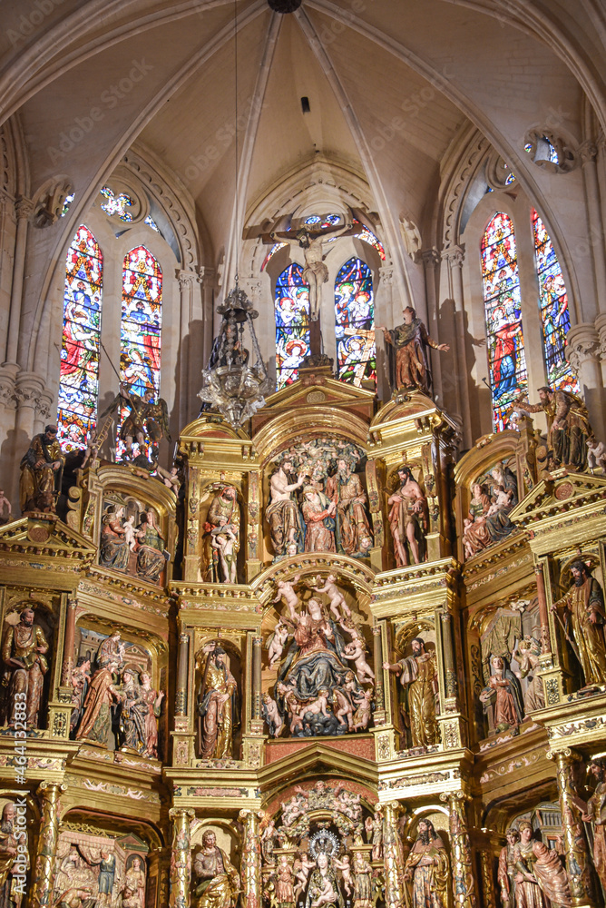 Burgos, Spain - 16 Oct, 2021: Main altar of the Cathedral of Santa Maria, Burgos, Castile and Leon