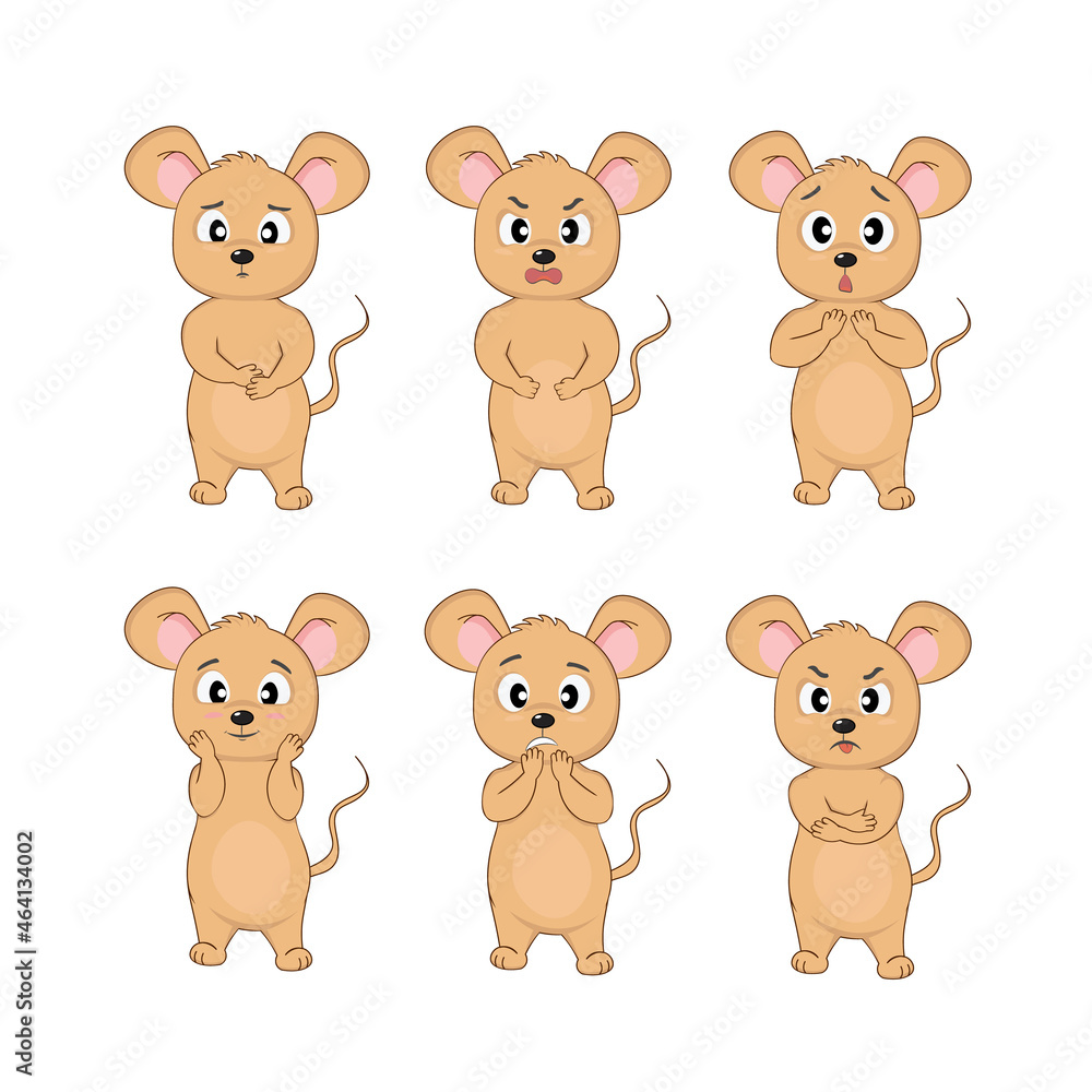 A set of cute mice in different poses with different emotions A set of cute mice in different poses with different emotions