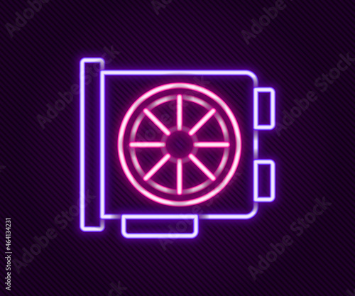 Glowing neon line Video graphic card icon isolated on black background. Colorful outline concept. Vector