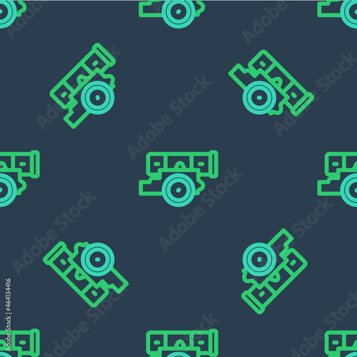 Line Cannon icon isolated seamless pattern on blue background. Vector