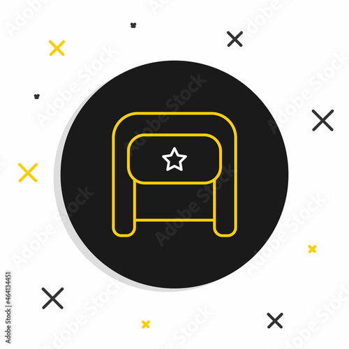 Line Ushanka icon isolated on white background. Russian fur winter hat ushanka with star. Soviet Union uniform of KGB and NKVD. Colorful outline concept. Vector