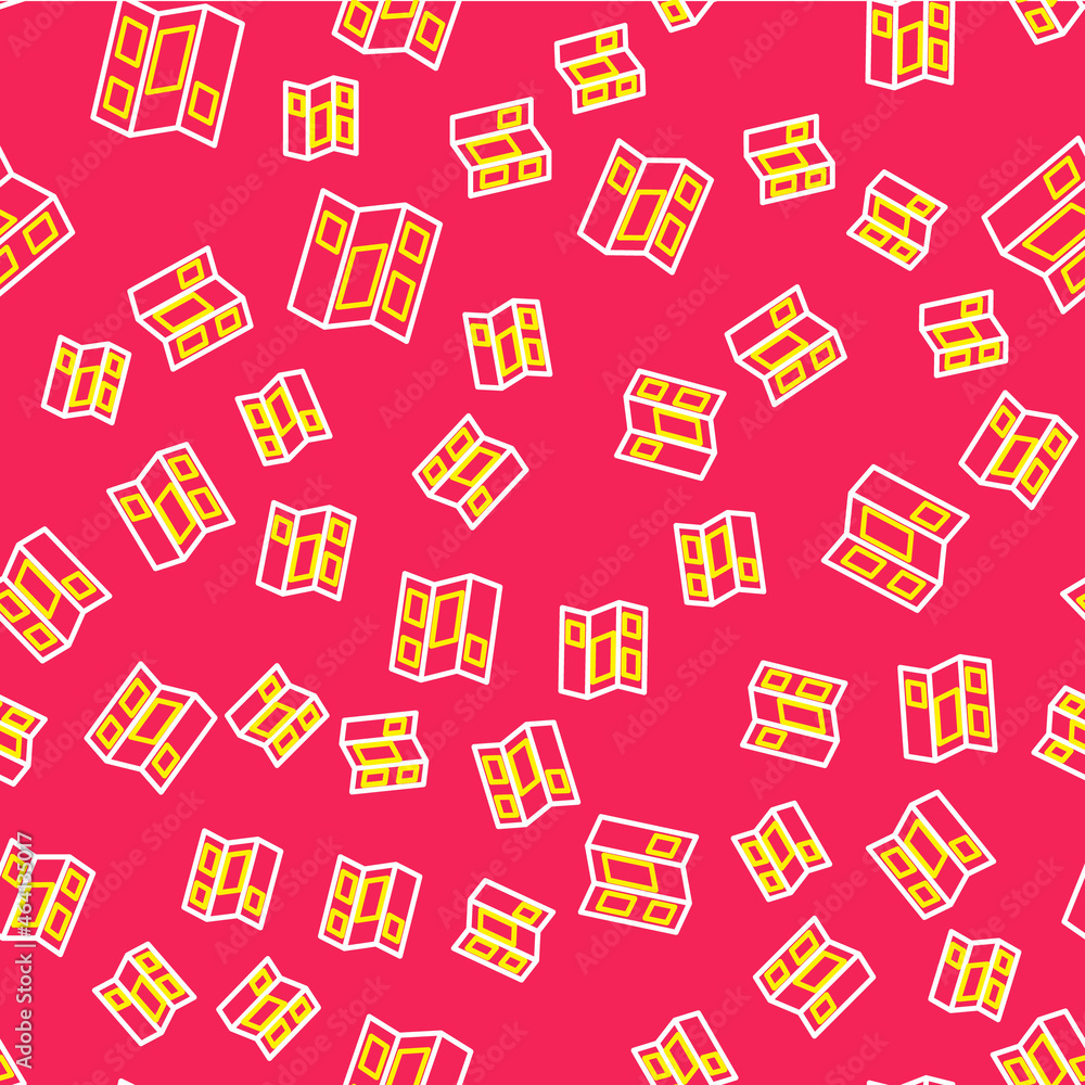 Line Museum guide brochure icon isolated seamless pattern on red background. Exhibition guidebook. Flyer, booklet, leaflet print. Vector Line Museum guide brochure icon isolated seamless pattern on red background. Exhibition guidebook. Flyer, booklet, leaflet print. Vector
