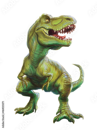 Fototapeta Naklejka Na Ścianę i Meble -  Green dinosaur Rex in full growth, isolate on a white background. Realistic illustration.