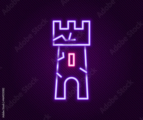 Glowing neon line Castle tower icon isolated on black background. Fortress sign. Colorful outline concept. Vector