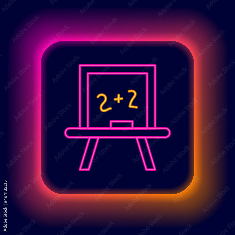 Glowing neon line Chalkboard icon isolated on black background. School Blackboard sign. Colorful outline concept. Vector Glowing neon line Chalkboard icon isolated on black background. School Blackboard sign. Colorful outline concept. Vector